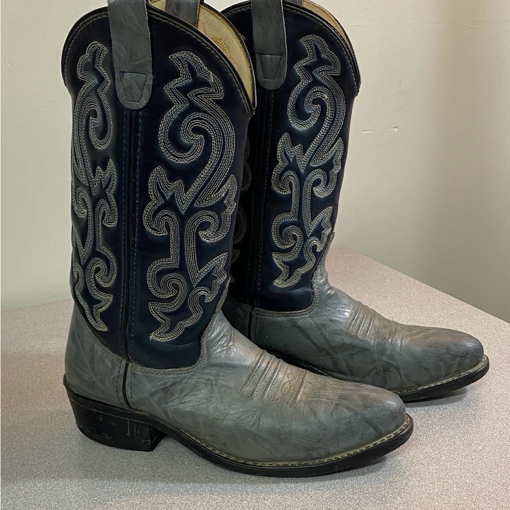 Men's Blue and Gray Western Boots